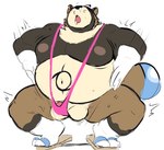 12beat13 2021 anthro balls belly big_belly canid canine clothing footwear genitals kemono lifewonders live_a_hero male mammal mankini moobs nipples overweight overweight_male penis raccoon_dog sandals shoen solo tanuki