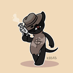 anthro biped black_body clothed clothing cowboy_hat eye_scar facial_scar front_view gun hat headgear headwear looking_at_viewer male outline ranged_weapon scar simple_background solo standing weapon kb545 mewgenics zodiac_(mewgenics) domestic_cat felid feline felis mammal 1:1 aliasing binary_drawing digital_drawing_(artwork) digital_media_(artwork) full-length_portrait portrait
