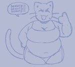 anthro belly belly_overhang big_belly big_breasts bottomwear bra breasts cleavage clothed clothing dialogue excited female markings mole_(marking) navel overweight overweight_anthro overweight_female shorts solo speech_bubble text underwear whiskers cassicat cassi_cat_(cassicat) domestic_cat felid feline felis mammal 2023 digital_media_(artwork) english_text monochrome trans_(lore) trans_woman_(lore)