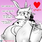 accessory anthro anus beer_glass beer_mug big_breasts blush bodily_fluids body_between_breasts bottomwear breasts cheek_tuft clothing dialogue duo facial_tuft female fur genitals hair hair_accessory heart_symbol holiday_message holidays hug huge_breasts lactating larger_female milk nipples nude pussy screentone size_difference skirt smaller_female text tuft whiskers dachimotsu chinese_zodiac cow_hug_day valentine's_day we're_a_party_and_you're_invited! year_of_the_rabbit mono_(dachimotsu) susu_(dachimotsu) bovid bovine cattle lagomorph leporid mammal rabbit 1:1 black_and_white english_text hi_res monochrome