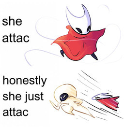 angry anthro attack biped black_body black_eyes cloak clothing duo empty_eyes female motion_lines mouthless red_cloak red_clothing running running_away silk simple_background solo text white_background white_body white_eyes fernshawart hollow_knight:_silksong hollow_knight_(franchise) team_cherry hornet_(hollow_knight) lace_(hollow_knight:_silksong) arthropod humanoid 2025 english_text meme multiple_images