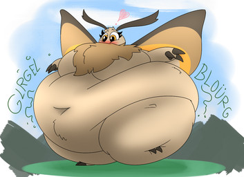anthro belly big_belly female huge_belly obese outside overweight simple_background solo yellow_eyes thatoneaceguy arthropod insect lepidopteran moth 2023