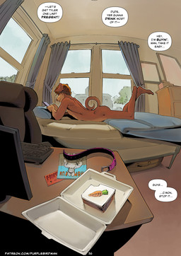 anthro bed bedroom butt cake cake_slice carrot_cake collar curled_tail desk dessert detailed_background dialogue dog_tail electronics femboy fisheye_lens floppy_ears folded_ears food furniture lying lying_on_bed male nude on_bed on_front phone solo speech_bubble table tail text purplebirdman tyler_(falcon_mccooper) canid canine canis domestic_dog mammal comic english_text url