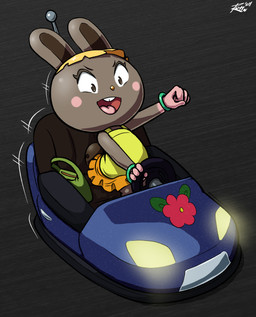 blush_marks bottomwear bracelet bumper_cars clothed clothing dress driving excited female fist flat_chested jewelry open_mouth playing purse raised_fist raised_hand sitting skirt smile solo tail revtilian sr third-party_edit animal_crossing nintendo bonbon_(animal_crossing) lagomorph leporid mammal rabbit 2025 absurd_res colored hi_res