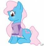 blue_body bow_(feature) clothing cutie_mark female feral freckles hair nightgown pink_hair pre-g4 purple_eyes quadruped sitting solo tail elm-chan friendship_is_magic g1 hasbro mlp_g1 my_little_pony my_little_pony_'n_friends bow_tie_(mlp_g1) equid equine horse mammal pony low_res