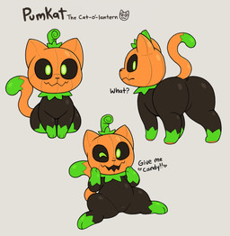 ambiguous_gender big_butt butt dipstick_tail featureless_crotch feral food for_a_head fruit green_eyes green_tail_tip heart_symbol looking_at_viewer looking_back markings multicolored_tail multiple_poses one_eye_closed plant pose pumpkin pumpkin_head quadruped rear_view simple_background smile solo tail tail_markings text thick_thighs wide_hips wink acstlu pumkat elemental_creature felid feline flora_fauna food_creature living_fruit mammal object_head 2018 character_name digital_media_(artwork) english_text hi_res model_sheet