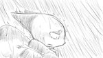 16:9 ambiguous_gender animal_crossing anthro bodily_fluids clothed clothing domestic_cat dragonweirdo duffel_bag felid feline felis hi_res mammal monochrome nintendo olivia_(animal_crossing) raining side_view solo storm tears walking wet widescreen