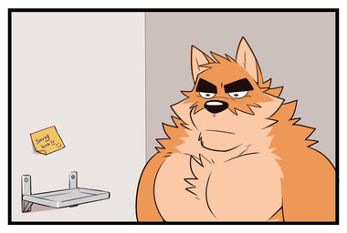 body_hair border chest_hair countershading fur male multicolored_body multicolored_fur note orange_body orange_fur solo tan_body tan_fur two_tone_body two_tone_fur unimpressed white_border takemoto_arashi otake canid canine canis domestic_dog mammal