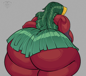 anthro big_breasts big_butt breasts butt butt_focus female grey_background hidden_eyes huge_breasts huge_butt leaf leaf_hair looking_back outline plant plant_hair pseudo_clothing pseudo_hair red_body simple_background solo standing tail thick_thighs white_outline wide_hips idlepotoo microsoft minecraft mojang xbox_game_studios sniffer_(minecraft)