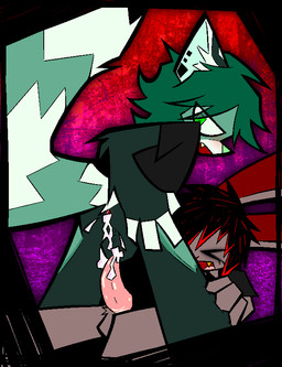 4_fingers after_sex alternative_fashion anthro anus balls black_clothing black_shirt black_t-shirt black_topwear blush bodily_fluids breath claws clothing cum cum_from_ass cum_in_ass cum_inside duo ear_piercing emo emo_haircut eyelashes eyeliner fangs fingers fur fur_markings gaping gaping_anus genital_fluids genitals green_body green_eyes green_fur green_hair green_nose grey_body grey_fur gynomorph hair hand_on_butt intersex leg_grab long_ears long_tail looking_back makeup markings multicolored_hair open_mouth panting penis photo_background piercing pink_penis shaggy_hair shirt t-shirt tail tapering_penis teeth topwear blood-bat lincoln_green violet_redfern ailurid lagomorph leporid mammal rabbit red_panda vampire photography_(artwork) nonbinary_(lore)