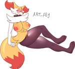 anthro big_breasts breasts collar eyewear female glasses looking_at_viewer looking_pleasured nipples pink_eyewear pink_glasses solo spiked_collar spikes thick_thighs artply nintendo pokemon rosse_marie_(artply) braixen generation_6_pokemon pokemon_(species) absurd_res hi_res