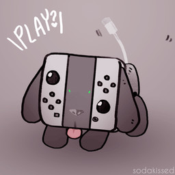 ambiguous_gender animated_gif controller feral solo tail tail_motion tailwag text sodakissed nintendo nintendo_switch switch_dog animate_inanimate canid canine mammal 1:1 animated english_text short_playtime