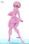 2_horns 5_fingers 5_toes areola big_breasts big_butt biped black_sclera blush breasts butt curvy_figure erect_nipples eyelashes feet female female_humanoid fingernails fingers hair head_turned horn looking_back looking_down nails nipples not_furry nude nude_female nude_humanoid pink_areola pink_hair pink_nipples plantigrade puffy_areola rear_view short_hair simple_background soles solo standing tan_horn text toes voluptuous voluptuous_female voluptuous_humanoid water white_background yellow_eyes wadevil my_hero_academia ashido_mina horned_humanoid humanoid quirked_human_(my_hero_academia) 2024 hi_res signature url