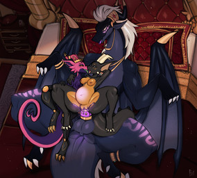 abdominal_bulge anthro anthro_on_feral anthro_penetrated bed bestiality big_penis black_body bodily_fluids breasts countershading cum cum_in_vagina cum_inside female female/female feral feral_penetrating feral_penetrating_anthro furniture genital_fluids genitals group horn huge_penis kissing lying lying_on_another lying_on_bed male male/female nipple_piercing nipples on_bed orange_body orange_countershading penetration penis piercing pink_body prosthetic prosthetic_arm prosthetic_leg prosthetic_limb purple_body purple_countershading sex size_difference tail tight_fit trio vulva yanne mythology jyrova_(infinium_knight) kiz_emberscale_(dat_otter) klank_(spark.kobbo) dragon kobold mythological_creature mythological_scalie scalie hi_res