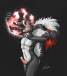 anthro countershading elemental_manipulation erection fire fire_manipulation gaping_mouth genitals knot magic male mouth_shot nude open_mouth palate penis pose solo tail tongue forceswerwolf skunkhase hybrid lagomorph leporid mammal mephitid rabbit skunk 2010 hi_res pinup