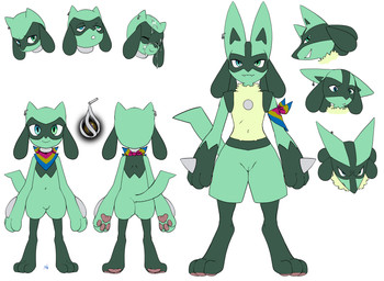 anthro biped ear_piercing female genitals green_body heterochromia lgbt_pride pansexual_pride_colors pawpads piercing pride_colors simple_background spikes spikes_(anatomy) tail vulva white_background young young_anthro young_female aogami nintendo pokemon generation_4_pokemon lucario pokemon_(species) riolu absurd_res hi_res model_sheet