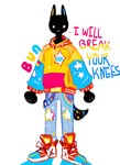 2023 anthro black_body black_fur blue_bottomwear blue_clothing blue_jeans blue_pants bottomwear bunonthemoon clothing denim denim_bottomwear denim_clothing domestic_cat felid feline felis footwear fur hi_res hoodie jeans lgbt_pride male mammal pansexual_pride_colors pants pride_colors shoes slim_anthro slim_male solo standing topwear white_eyes