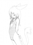 anthro buckteeth bulge clothed clothing femboy fur hair looking_aside looking_at_viewer male side_view simple_background solo tail tail_tuft teeth tuft white_background young young_anthro young_male arkaid acchan_(arkaid) domestic_cat felid feline felis hybrid lagomorph leporid mammal rabbit 3:4 black_and_white monochrome sketch