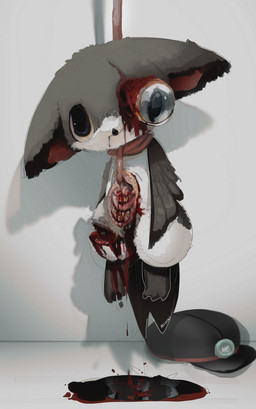 ambiguous_anthro ambiguous_gender anthro beak black_beak black_clothing black_hat black_headwear black_inner_ear black_tail blood blood_from_mouth blood_in_mouth blood_puddle blue_eyes bodily_fluids brown_body brown_ears brown_feathers clothing corpse death detailed_background eye_popping feathers gore guts hanged hat headgear headwear intestines intestines_around_neck kemono organs severed_body_part shadow solo tail tan_sclera white_body white_feathers boxwater jeju_(jejejunum) apodiform avian bird chimney_swift swift_(bird) 2026 absurd_res digital_media_(artwork) digital_painting_(artwork) hi_res painting_(artwork) female_(lore)