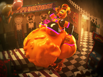3_toes 5_fingers abdominal_bulge ambiguous_gender ambiguous_prey arcade_machine armwear balloon belly big_belly big_breasts birthday_party box breasts clothing collar container decoration detached_sleeves detailed_background feet female fingers gift_box hand_on_butt hand_on_hip hat headgear headwear huge_belly hyper hyper_belly inflatable latex latex_armwear latex_clothing latex_detached_sleeves latex_shirt latex_tank_top latex_topwear machine makeup neon_glow nipples oral_vore orange_legs orange_nipples party_hat pink_clothing pink_thong pink_underwear pizza_box pizzeria raised_head robotic_arm robotic_leg robotic_limbs shirt solo spiked_collar spikes swallowing tall tall_female tank_top thick_thighs thong toes tongue tongue_out topwear underwear vore wide_hips yellow_body lustful_zen justminkov_(modeler) blender_cycles five_nights_at_freddy's five_nights_at_freddy's_2 scottgames toy_chica_(fnaf) toy_chica_(justminkov) animatronic avian bird chicken galliform humanoid phasianid robot robot_humanoid 2025 3d_(artwork) 4:3 absurd_res blender_(artwork) digital_media_(artwork) hi_res