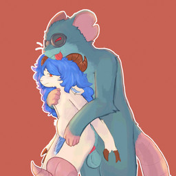 anal anal_penetration anthro anthro_on_anthro anthro_penetrated anthro_penetrating anthro_penetrating_anthro balls belly blue_blush blue_hair blue_inner_ear blue_penis blush brown_hooves brown_horn duo ear_piercing ear_ring eyewear eyewear_only fingers fur genitals goggles goggles_only grey_body grey_fur hair hooved_fingers hooves horizontal_pupils horn long_hair male male/male male_anthro male_penetrated male_penetrating male_penetrating_male nude orange_eyes outline penetration penile penile_penetration penis penis_in_ass piercing pink_body pink_inner_ear pink_skin pink_tail pupils red_background red_eyes red_penis red_tongue ring_piercing sex simple_background size_difference smaller_penetrated snout standing standing_sex tail tail_coil tail_wrapped_around_leg tongue tongue_out vein veiny_penis white_body white_fur white_outline lucaartsnsfwuwu splotch_(tukoferret) bovid caprine mammal murid murine rat rodent sheep 1:1 2025 absurd_res digital_media_(artwork) digital_painting_(artwork) hi_res huge_filesize painting_(artwork) shaded
