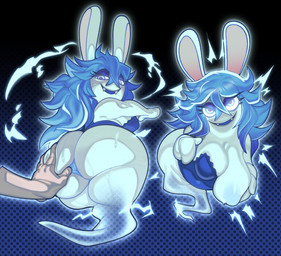 ambiguous_gender anthro anus areola bedroom_eyes big_breasts big_butt blue_areola blue_hair blue_nipples bodily_fluids bottomless breasts butt butt_grab clothed clothing disembodied_hand dress duo fangs female hair hand_on_butt huge_breasts huge_butt long_hair looking_at_viewer looking_back narrowed_eyes nipples one_breast_out open_mouth pupils purple_eyes seductive solo_focus spread_anus spreading sweat teeth thick_thighs white_body wide_hips submarine_screw mario_bros mario_plus_rabbids_sparks_of_hope nintendo raving_rabbids rayman_(series) ubisoft midnite_(mario_plus_rabbids) ghost lagomorph leporid mammal rabbid rabbit spirit 2022 digital_media_(artwork) hi_res