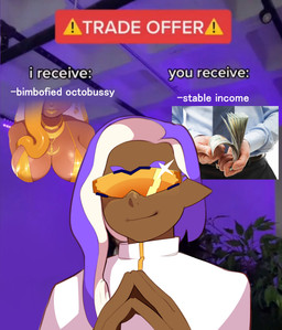 anthro bimbofied blonde_hair dark_body dark_skin duo eyewear gesture glasses gold_eyewear gold_glasses gynomorph hair intersex male metallic_hair multicolored_pseudo_hair multicolored_tentacles pointy_ears pseudo_hair purple_hair purple_pseudo_hair purple_tentacles smile steepled_fingers stock_photo tentacle_hair tentacles text tinted_eyewear tinted_glasses two_tone_pseudo_hair two_tone_tentacles white_pseudo_hair white_tentacles yellow_pseudo_hair yellow_tentacles combos-n-doodles nintendo splatoon trade_offer takoko_yakisoba_(combos_&_doodles) victor_(combos_&_doodles) aquatic cephalopod inkling mollusk octarian octoling absurd_res english_text hi_res meme busty_boy_(lore)