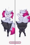 anthro areola big_butt black_body black_fur blue_eyes breasts butt dakimakura dakimakura_design dakimakura_pose dipstick_tail featureless_crotch female fluffy fluffy_tail fur grey_areola grey_body grey_fur grey_nipples hands_behind_head inner_ear_fluff looking_at_viewer lying markings neck_tuft nipples nude on_back on_front short_stack smile solo stick tail tail_markings thick_thighs tuft wide_hips chromapan nintendo pokemon lana_wixell braixen canid generation_6_pokemon mammal pokemon_(species) 2024 absurd_res hi_res