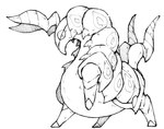 2_tails ambiguous_gender antennae_(anatomy) belly big_belly black_line_art exoskeleton feral hooves lidded_eyes looking_at_viewer multi_tail overweight overweight_ambiguous overweight_feral quadruped simple_background snout solo standing tail three-quarter_view white_background pr_quote nintendo pokemon arthropod generation_5_pokemon myriapod pokemon_(species) scolipede 2023 aliasing binary_drawing black_and_white digital_drawing_(artwork) digital_media_(artwork) hi_res monochrome