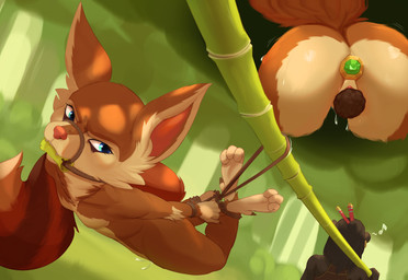 acorn anal angry anthro bamboo bdsm bodily_fluids bondage bound breasts butt buttplug dangling duo female female/female food forced fruit genital_fluids genitals hogtied looking_back nude nut_(fruit) penetration plant plug_(sex_toy) rear_view sex_toy small_breasts snarling vulva hoodwinkhuffer blizzard_entertainment dota valve warcraft hoodwink_(dota) bear canid mammal pandaren vulpera absurd_res hi_res
