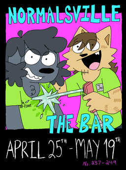 anthro brown_hair clothing co-worker duo employee employee_uniform eye_through_hair facial_hair fur goatee green_clothing green_shirt green_topwear grey_body grey_fur grey_hair hair looking_at_viewer male name_tag open_mouth open_smile pointy_ears shirt smile tan_body tan_fur teeth text topwear translucent translucent_hair water freoncat normalsville jeremy_(normalsville) rocky_(normalsville) canid canine canis domestic_cat domestic_dog felid feline felis mammal poodle 2025 colored digital_drawing_(artwork) digital_media_(artwork) english_text promotional_material
