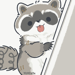 black_eyes black_nose chibi dot_eyes feral grey_body simple_eyes solo tongue tongue_out white_body yencatx mammal procyonid raccoon 1:1 2022