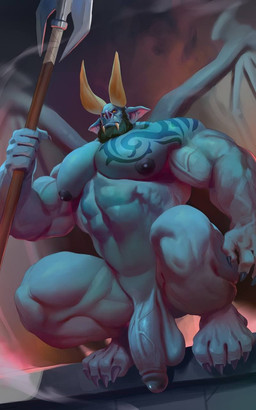 anthro balls big_balls big_penis blue_body blue_skin feet genitals huge_penis humanoid_genitalia humanoid_penis hyper male muscular muscular_male pecs penis solo vascular_penis weapon zoroj blizzard_entertainment warcraft general_draven bat gargoyle humanoid mammal stoneborn 5:8 hi_res