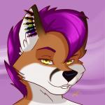 ear_piercing ear_stud hair male piercing purple_hair smile solo zion_fox canid canine fox mammal 1:1 absurd_res hi_res portrait