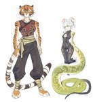 anthro anthrofied big_breasts breasts cleavage_cutout clothed clothing cutout duo female long_tail non-mammal_breasts simple_background small_breasts tail white_background zocehuy dreamworks kung_fu_panda master_tigress master_viper felid green_tree_viper mammal pantherine reptile scalie snake tiger viper 2024 hi_res