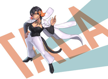 5_fingers anthro big_breasts black_body black_fur black_hair boots breasts clothed clothing coat_cape colored_nails dress_pants female fingers footwear fully_clothed fur hair hands_on_hips high_heeled_boots high_heels highlights_(coloring) jewelry lingerie nails necklace orange_eyes orange_hair orange_nails shoes short_hair smile solo standing teddy_(clothing) redustheriotact tala_(reksukoy) haplorhine mammal monkey primate 2022 hi_res