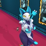 1:1 3d_(artwork) anthro big_breasts blender_(artwork) blender_cycles blue_body blue_fur blush breasts cable_tail clothed clothing cryptiacurves deltarune digital_media_(artwork) felid female fur genitals gloves glowing goosin gynomorph handwear hi_res intersex mammal mouse_cursor partially_clothed penis simple_background solo spamton_g._spamton tasque_(cryptiacurves) tasque_manager torn_clothing undertale_(series) zipper