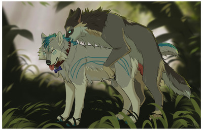 black_nose black_pawpads blue_eyes cheek_tuft claws collar collar_only duo erection eyes_closed facial_tuft feral feral_on_feral feral_penetrated feral_penetrating feral_penetrating_feral from_behind_position genitals grass hair knot knotted_penis male male/male male_penetrated male_penetrating male_penetrating_male mounting nude outside pawpads penetration penis plant red_penis sex short_hair snout tail tongue tongue_out tree tuft midzushiro canid canine canis mammal wolf colored digital_drawing_(artwork) digital_media_(artwork) hi_res shaded