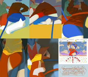 abstract_art accessory anthro biped blue_body blue_fur bolo_tie bottomwear clothed clothing cloud collared_shirt countershading cowboy_hat denim denim_bottomwear denim_clothing dress_shirt duo fangs fur fur_markings gloves_(marking) hat headgear headwear holding_another jeans lasso leg_markings long_tail looking_aside lying_on_another male markings necktie pants partially_clothed pose red_body red_fur rolled_up_sleeves shirt sky smile socks_(marking) solo sweater t-shirt tail tail_around_body teeth text topwear white_body white_fur qs75834 animal_crossing nintendo rover_(animal_crossing) rudy_(animal_crossing) felid feline mammal digital_media_(artwork) multiple_images