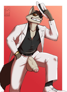 anthro balls bottomwear clock clothed clothing eyewear footwear foreskin genitals glasses hat headgear headwear humanoid_genitalia humanoid_penis male male_anthro pants partially_retracted_foreskin penis penis_poking_out penis_through_fly shirt shoes solo suit topwear watch wristwatch nelldemon dreamworks the_bad_guys mr._wolf_(the_bad_guys) canid canine canis mammal wolf 2021 hi_res