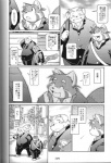 ailurid anthro bird_dog canid canine canis comic dialogue domestic_dog futaba_kotobuki golden_retriever greyscale hunting_dog male male/male mammal monochrome namihira_kousuke overweight ptosis red_panda retriever takagi_kyou text translated trouble:_the_final_chapter trouble_(series)