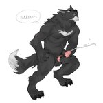 anthro awoo biceps ejaculation erection eyes_closed fur grey_body grey_fur howl male masturbation pecs scar simple_background solo speech_bubble white_background white_body white_fur tigrugo silver_fang canid canine canis mammal wolf 1:1 2024 absurd_res hi_res