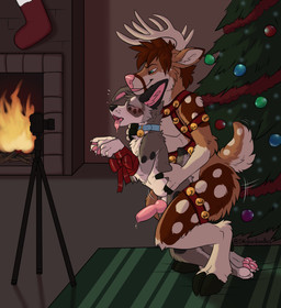 anal anal_penetration animal_genitalia animal_penis anthro antlers asphyxiation bdsm bell blackmail blush bodily_fluids bondage bound breath camera canine_genitalia canine_penis choking christmas_clothing christmas_decorations christmas_tree clothing collar dripping duo femboy fireplace genital_fluids genitals harness held_by_waist holidays horn knot knotted_penis legwear male male/male male_penetrated male_penetrating male_penetrating_male panting penetration penile penile_penetration penis penis_in_ass plant precum precum_drip predator/prey predator_penetrated prey_penetrating prey_penetrating_predator questionable_consent recording recording_video role_reversal sex stockings tail tree skylardoodles christmas dexter_(leopardjacks) rufus_howell canid canine canis collie deer domestic_dog herding_dog mammal new_world_deer pastoral_dog reindeer sheepdog absurd_res hi_res