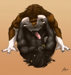 abs anal anal_penetration animal_genitalia anthro athletic balls biceps big_muscles black_body black_fur black_hair bodily_fluids brown_body brown_fur duo erection eyes_closed facial_piercing from_front_position fur genital_fluids genitals hair horn horn_grab humanoid_genitalia humanoid_penis leaking lying male male/male male_penetrated male_penetrating male_penetrating_male missionary_position muscular muscular_male nipples nose_piercing nose_ring nude on_back pecs penetration penis piercing precum ring_piercing septum_piercing sex sheath mehawk blizzard_entertainment warcraft bovid bovine mammal tauren 2010 hi_res