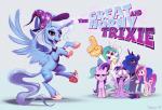 alicorn_amulet annoyed clothing crown cutie_mark eyebrows eyelashes female feral foam_finger group hat headgear headwear horn pointy_hat pose simple_background surprise text wings wizard_hat imalou friendship_is_magic hasbro my_little_pony mythology princess_cadance_(mlp) princess_celestia_(mlp) princess_luna_(mlp) starlight_glimmer_(mlp) trixie_(mlp) twilight_sparkle_(mlp) equid equine mammal mythological_creature mythological_equine unicorn winged_unicorn 2017 signature