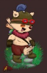 anthro armor balls bodily_fluids cum erection eyewear genital_fluids genitals goggles headgear helmet humanoid_genitalia humanoid_penis male masturbation penile penile_masturbation penis solo valon league_of_legends riot_games tencent teemo_(lol) yordle absurd_res hi_res