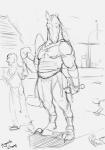 2014 anthro biceps biped bottomwear clothed clothing corpse death digital_drawing_(artwork) digital_media_(artwork) duo equid equine gladiator holding_object hooves horse human larger_anthro larger_male loincloth male mammal melee_weapon monochrome muscular muscular_male outside pecs size_difference sketch smaller_human smaller_male standing sword trogan warrior weapon