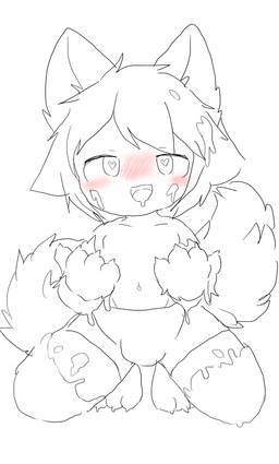 anthro blush bodily_fluids kneeling looking_pleasured male paws solo tail transformation young chano changed_(video_game) lin_(changed) 2024 hi_res