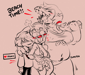 anthro belly bikini bikini_bottom bikini_top blush breast_size_difference breasts clothed clothing crotch_tuft eating fangs female freckled_face freckles hand_on_shoulder ice icicle navel open_mouth pubes red_nose slightly_chubby slightly_chubby_anthro slightly_chubby_female swimwear teeth text tuft two-piece_swimsuit classica_p classica_piecut deltarune undertale_(series) kris_dreemurr noelle_holiday susie_(deltarune) deer human mammal new_world_deer reindeer scalie 2025 english_text hi_res restricted_palette