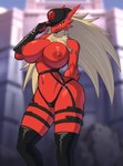 anthro areola big_breasts breasts clothing female fingerless_gloves front_view gloves handwear hat headgear headwear huge_breasts lazki legwear navel nipples red_areola red_nipples solo stockings e-zoid nintendo pokemon team_rocket grunt_(pokemon) avian blaziken generation_3_pokemon pokemon_(species) 2022 absurd_res digital_media_(artwork) hi_res